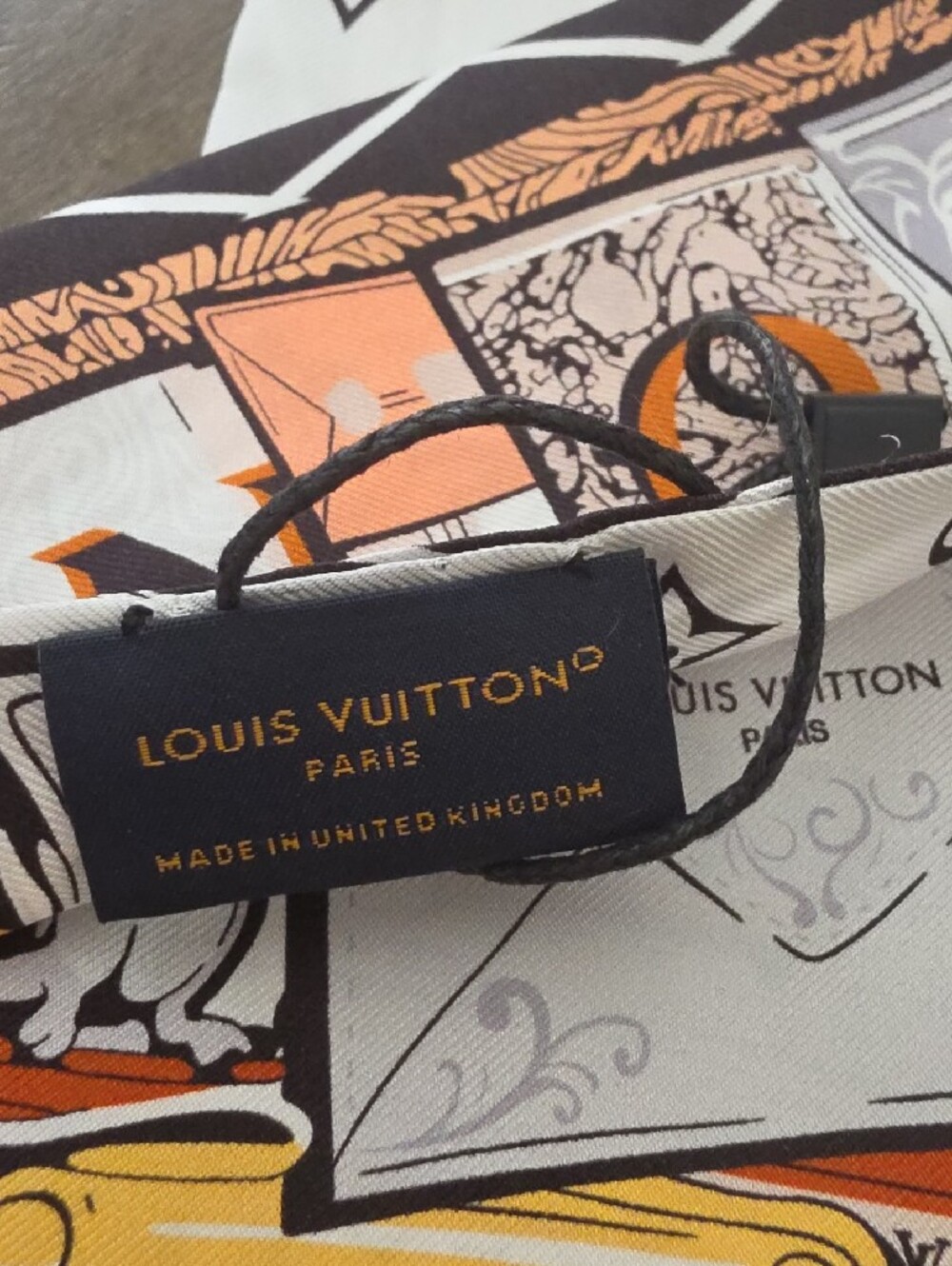 Louis Vuitton Silk Twilly in Black, White & Orange - Picture 4 of 5